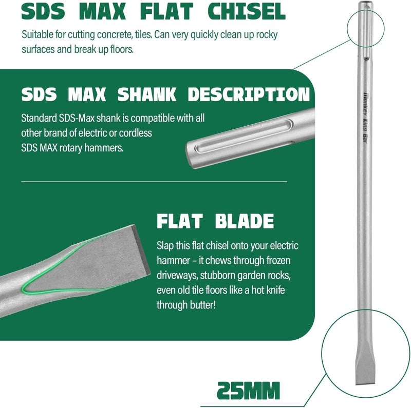 Monkey King Bar MonkeyKingBar-Heavy Duty SDS MAX Flat Chisel 18IN Length (450mm)- SDS Demolition Hammer Bit for Concrete Breaker, Stone Removal, Brick Chipping - Image 3
